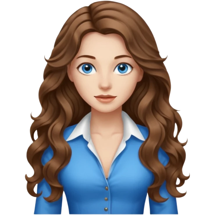 Extra Long wavy hair, brown hair, blue eyes Caucasian not young sexy clothes boobs emoji
