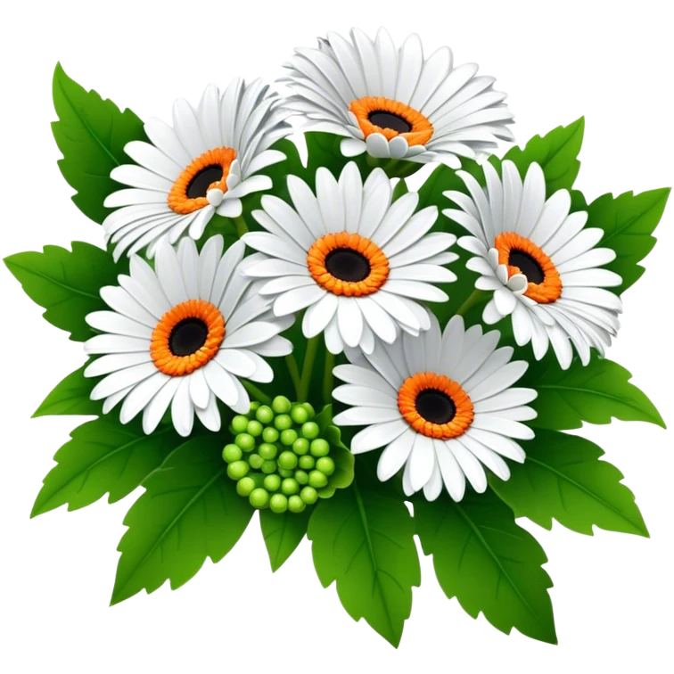 bouquet Gerbera Daisy White, luxuriant, leaf, bud emoji