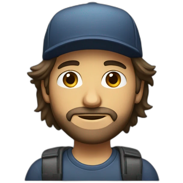 Alex hormozi with long hair and a cap standing emoji