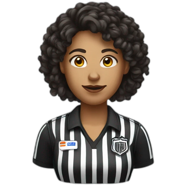 female basketball referee with dark brown long curly hair emoji