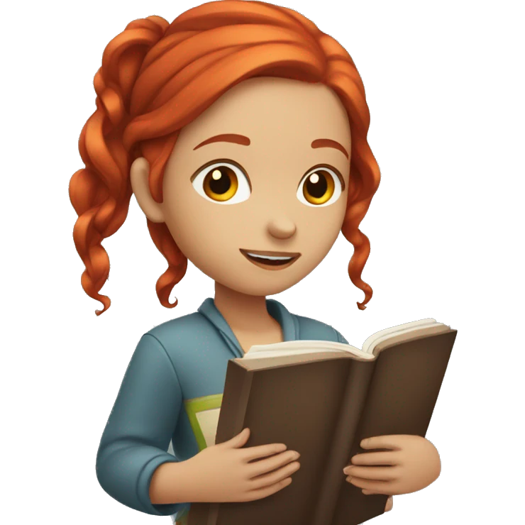 a girl with a book and red hair emoji