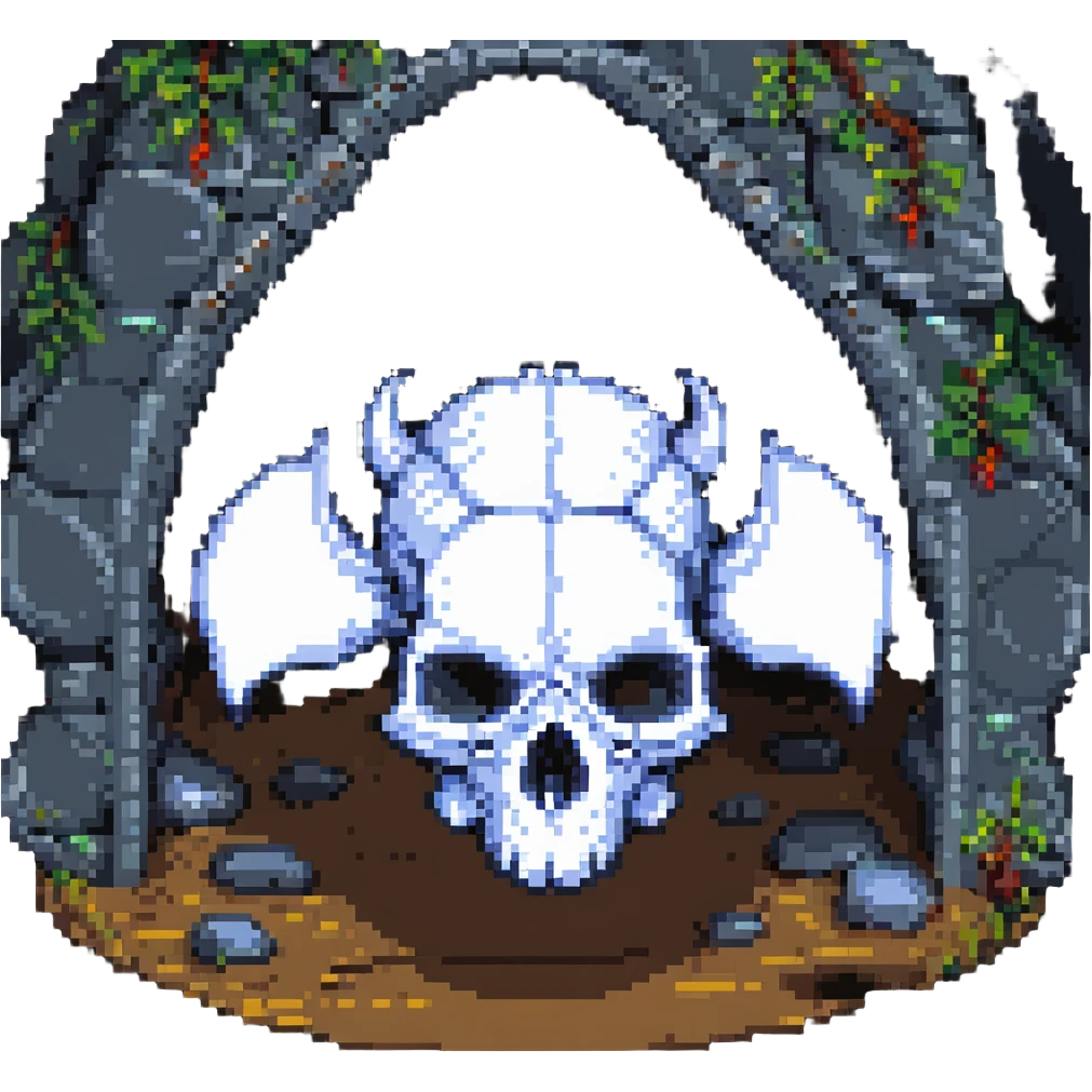 a dragon skull in a cave, pixel art style emoji