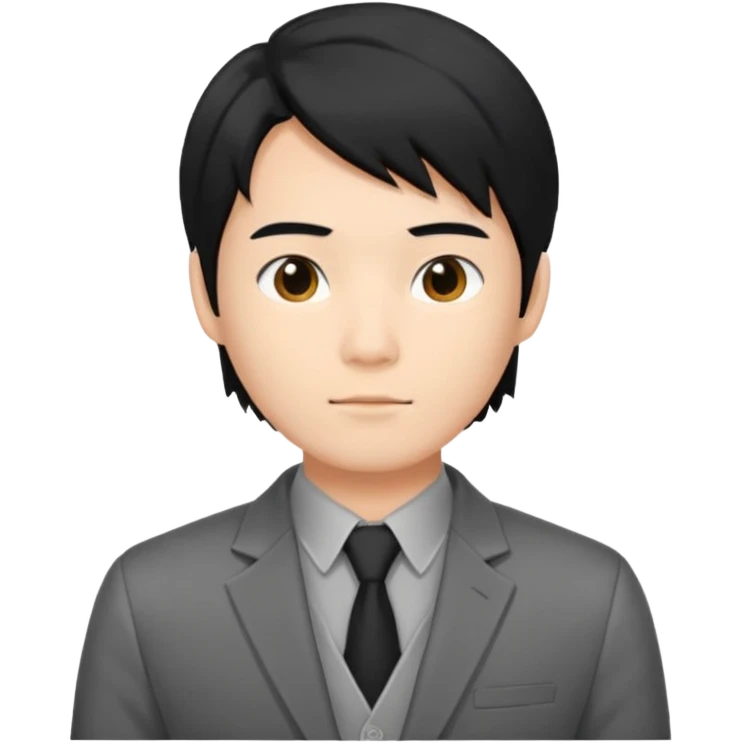 asian young man with mid-long black hair middle part haircut in grey blazer and black t-shirt  emoji