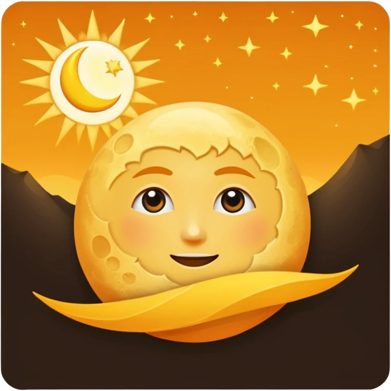 A triangular yellow flag with a crescent moon and above the moon a mini sun emoji