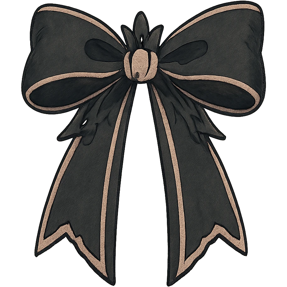 gothic ribbon, black and pink, ghibli style emoji