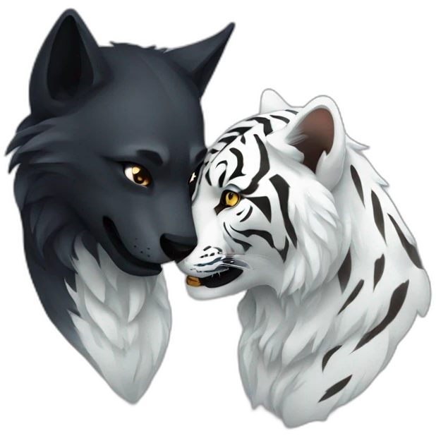 Black wolf kiss white tiger emoji