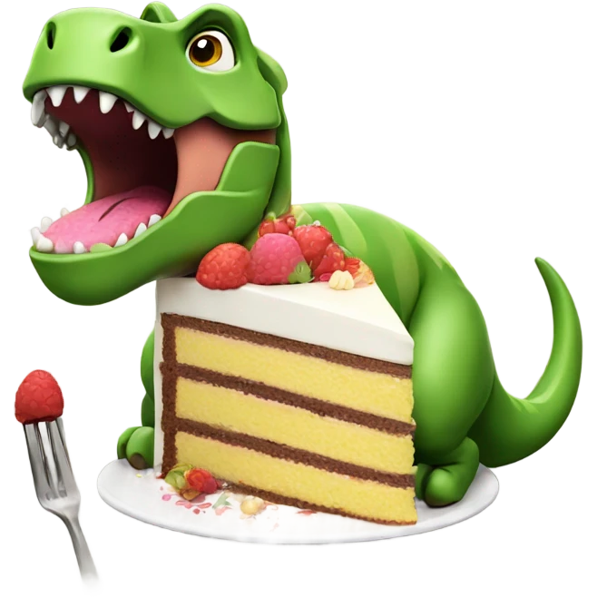 Dinosaur eating cake emoji