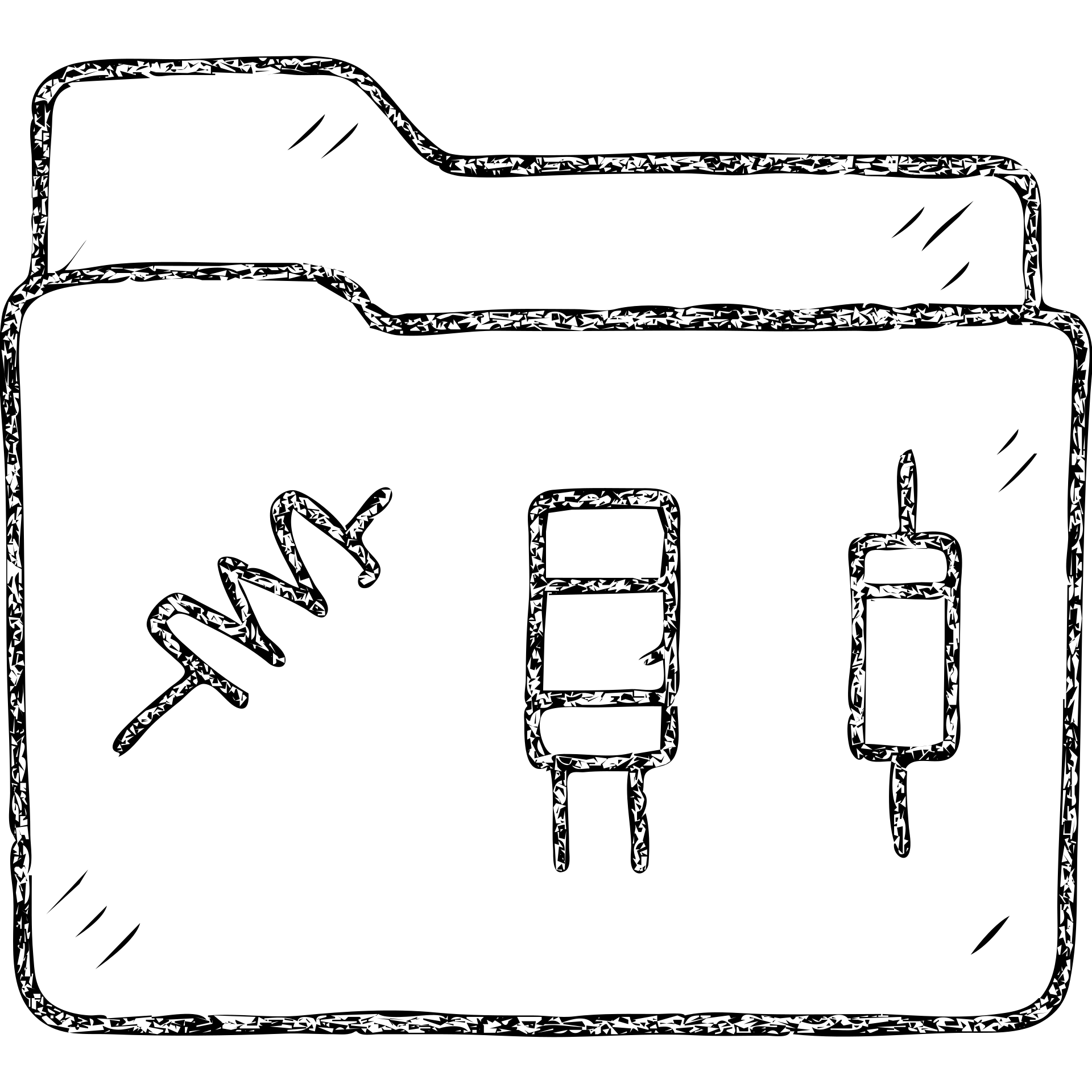 hand-drawn outlined folder icon with electric parts, sketchy style, visible resistors and capacitors emoji