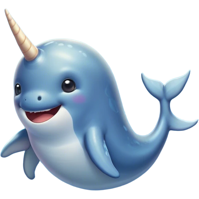 Cinematic Comical Cute Narwhal Portrait Emoji, Head tilted dramatically with an exaggeratedly amused expression, featuring a uniquely curved tusk, a sleek body with wide, comically expressive eyes brimming with playful disbelief, Simplified yet hilariously expressive features, highly detailed, glowing with a slightly sassy oceanic glow, high shine, dramatic yet playful, stylized with an air of cheeky marine mischief, soft glowing outline, capturing the essence of a meme-worthy cute narwhal that looks ready to side-eye its way into viral fame! emoji