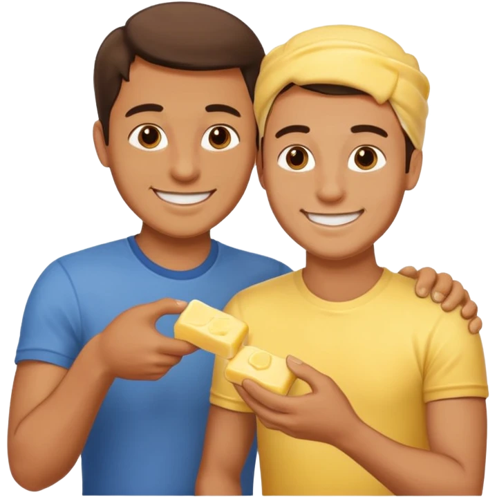 I man handsome puts butter on another man emoji