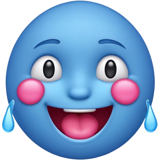 Blue emoji laughing with tears and pink cheeks emoji