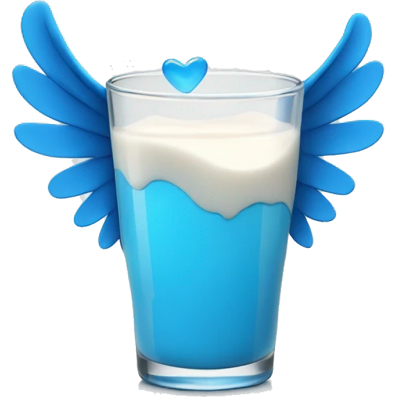 Blue heart glass with milk with wings emoji