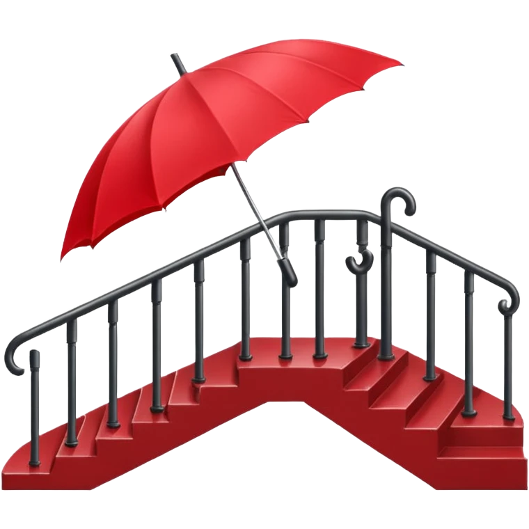 Red umbrella on stair railing, Lost Umbrella. emoji