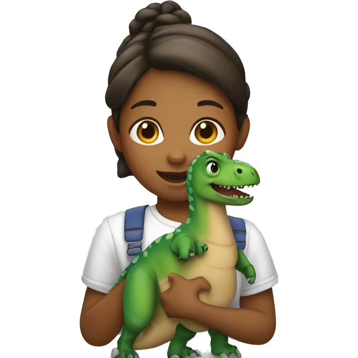 a girl holding a dinosaur emoji