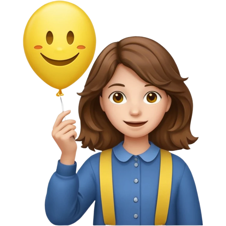 Teen girl wavy brown hair, with smiley-face balloon emoji