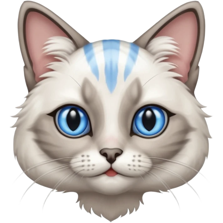 white and gray striped cat with blue eyes emoji