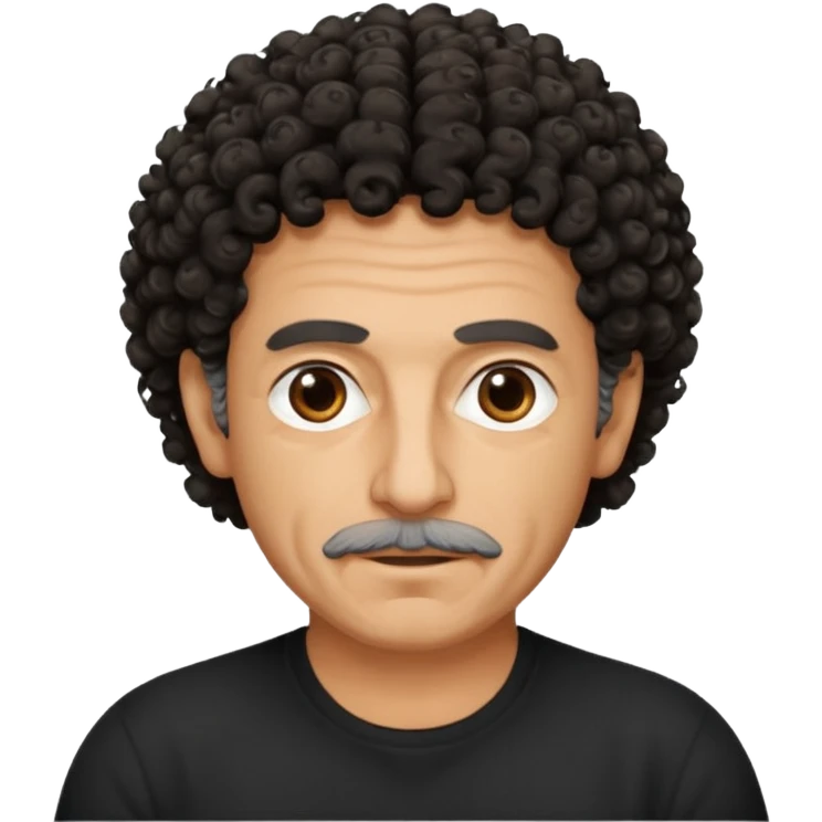60 year old Greek man with short black curly frizzy think hair that sticks up and has a black shirt emoji