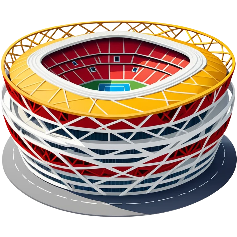 Beijing National Stadium Bird's Nest Olympic structure, simplified emoji style with bold outlines and bright colors, cartoon style modern nest-like building emoji