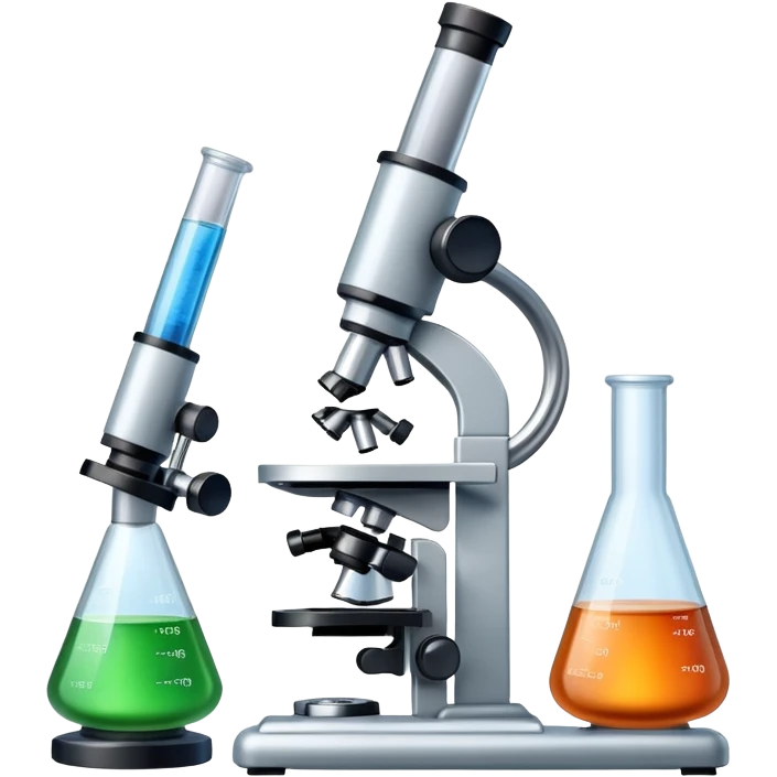 laboratory equipment set with beakers, test tubes, and microscope emoji