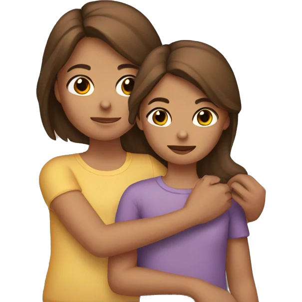 A girl holding a sister with brown hair emoji