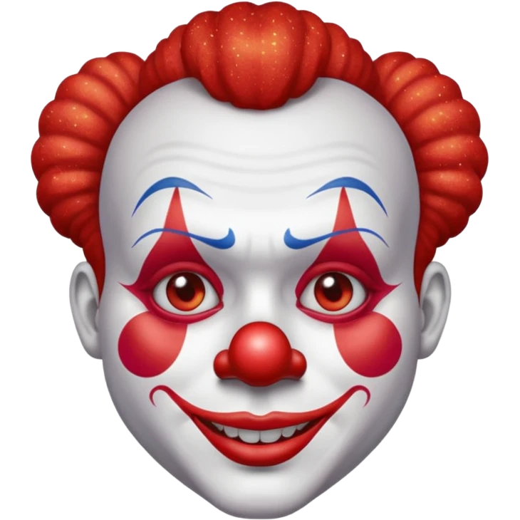 red glitter clown with the neutre facial expression emoji