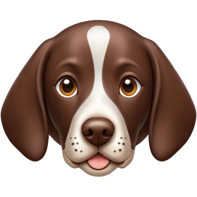 Cinematic Cute German Pointer Portrait Emoji, Playful and charming, soft brown and white tones, Simplified yet expressive features, highly detailed, glowing with a warm, friendly glow, high shine, joyful and loyal, stylized with a touch of whimsy, curious and alert, soft glowing outline, capturing the essence of a playful pup ready for adventure, so endearing it feels like it could jump out of the screen and wag its tail! emoji