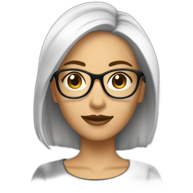 femme blanche brune avec un carré, des cheveux lisses et des lunettes emoji