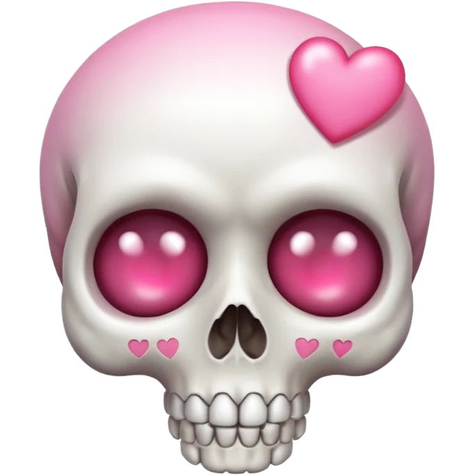 
Cute kawaii skull with a heart shaped pink  nose cartoon -style/cute and transparent for a sticker emoji