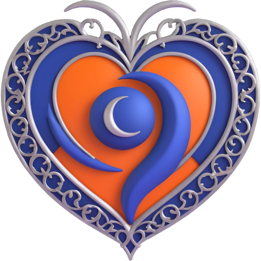 gothic heart, deep blue satin, silver crescent moon, ornate and mysterious emoji