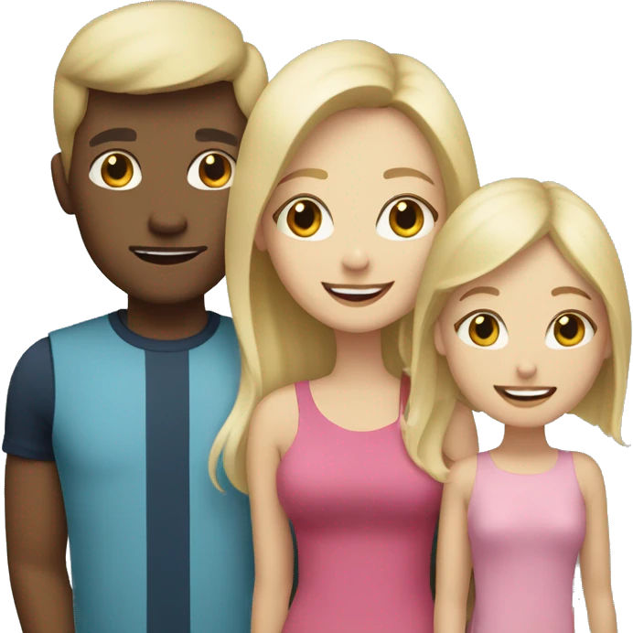 family of four with 2 blonde hair girl blonde mom blonde dad and black and white dog  emoji
