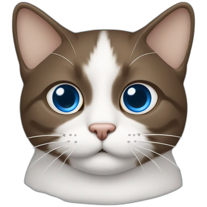 gato branco de olho azul e vesgo, com bigode e uma com uma orelha marrom emoji