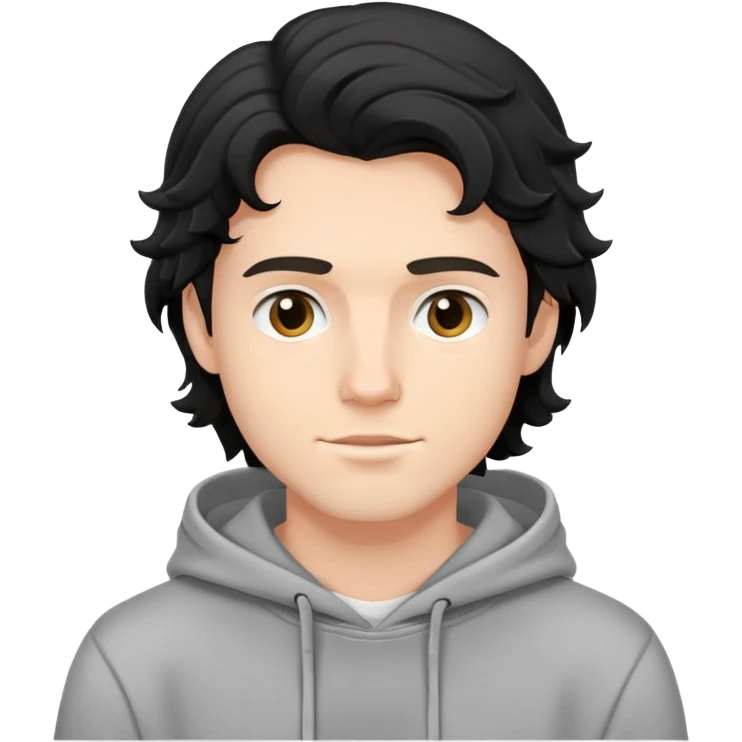 youthful white guy, black wavy hair, casual hoodie emoji