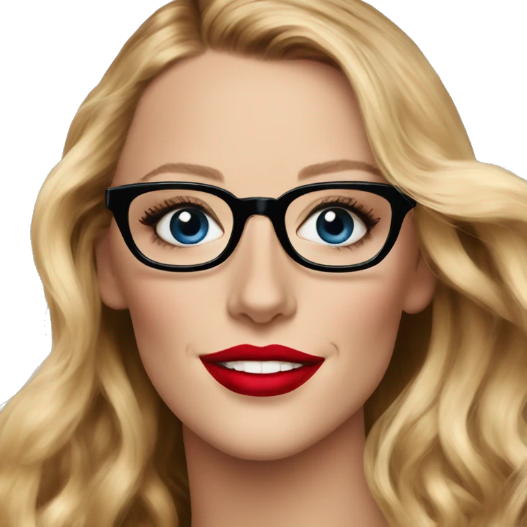 Blake lively blue eyes and black glasses with red lips smiling  emoji