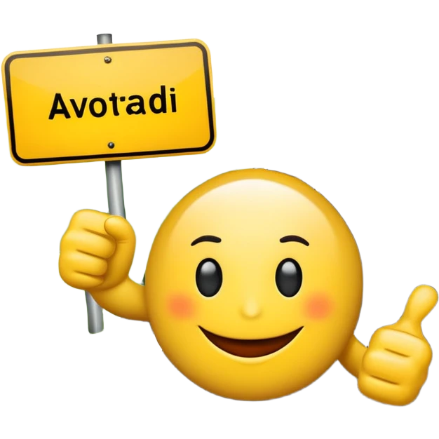 Create a cheerful emoji showing a yellow road sign with a thumbs-up hand, a curving black road, and the word “AVTORADOSTI” in bold red letters on a white banner below. The design should feel fun, positive, and automotive-themed. emoji