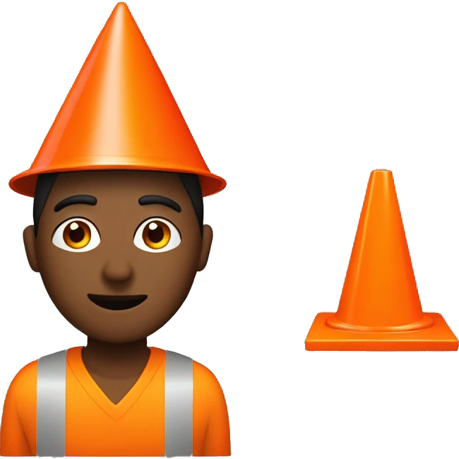 Guy with a traffic orange cone on his head and his eyes emoji