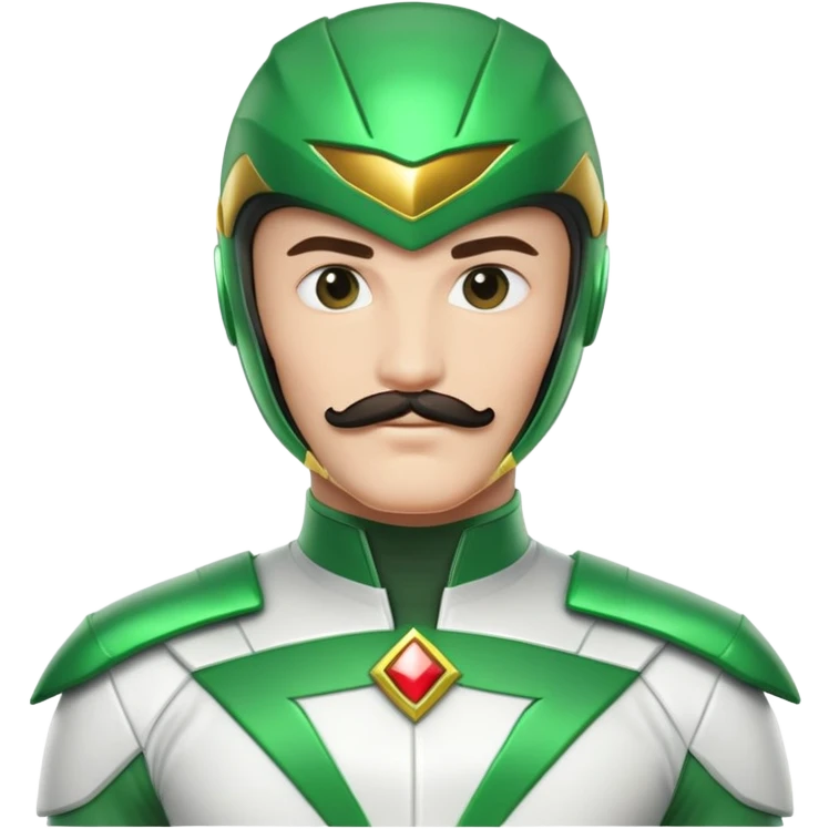 Green power ranger with white suit instead of green, with a visible mustache under the helmet emoji