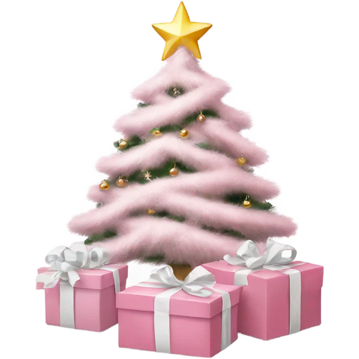 Light pink Christmas gifts under a white Christmas tree  emoji