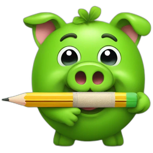 green piggy holding a pencil emoji