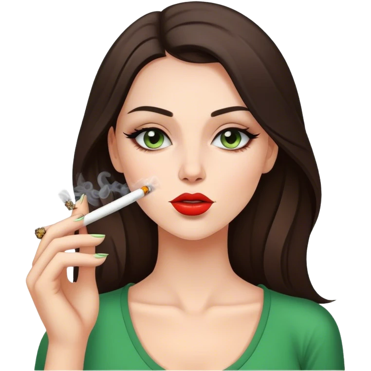Beautiful white brunette woman smoking weed emoji