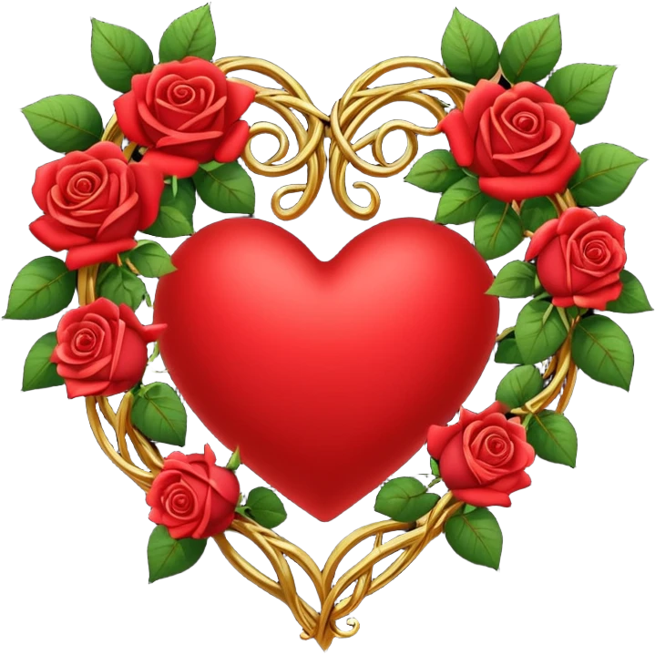 heart shape formed by gold vine and roses emoji