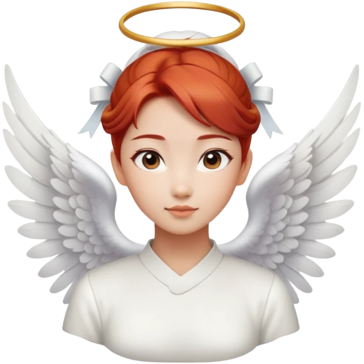 Asian angel with red hair in bun, oval face, and white wings emoji