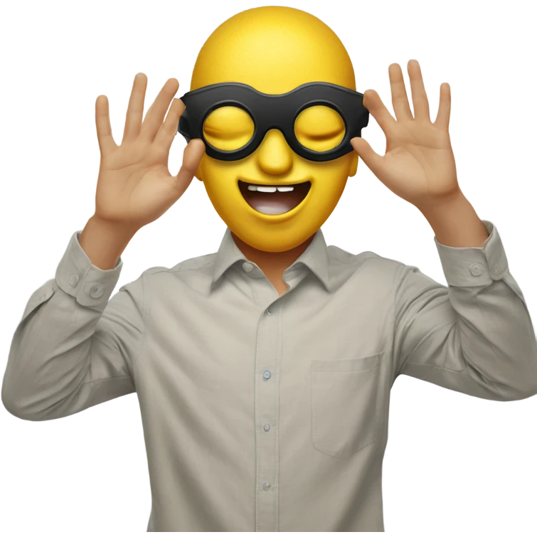 Create an emoji with both hands making circles in front of the eyes, mimicking the 'goggles celebration' gesture, expressing joy and excitement with a playful yellow face."
 emoji