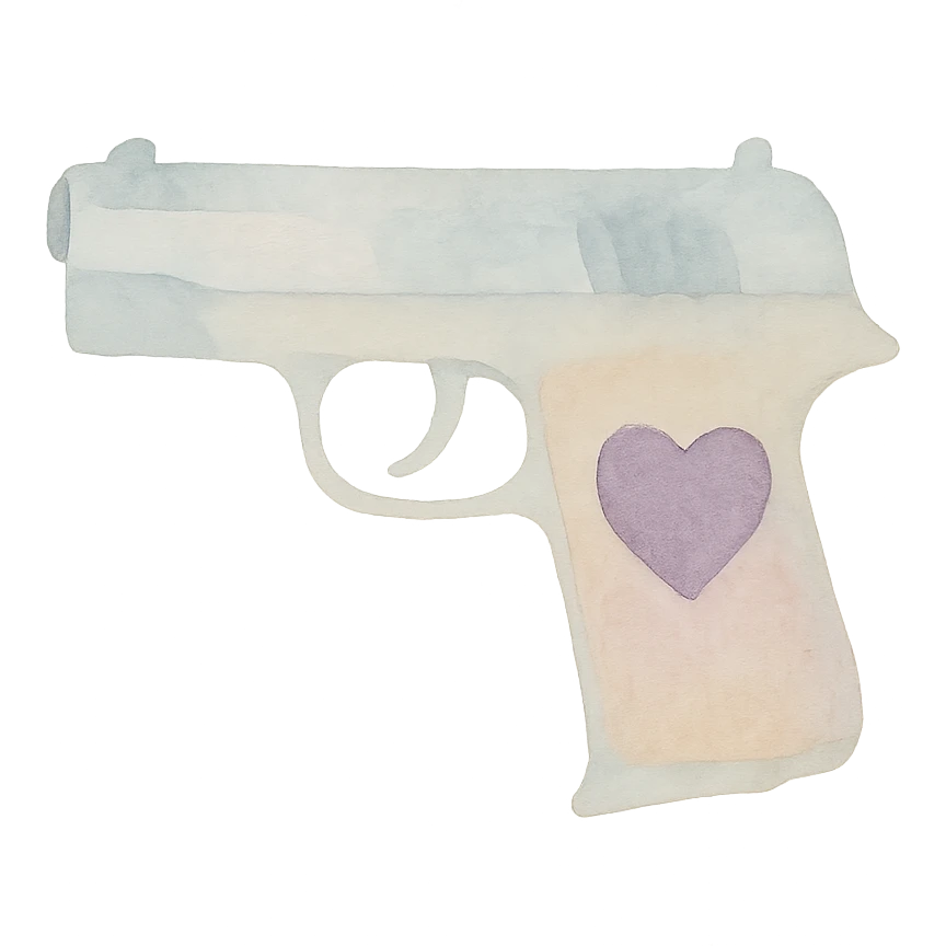 purple heart pistol, watercolor art style, soft edges, gentle color blending emoji