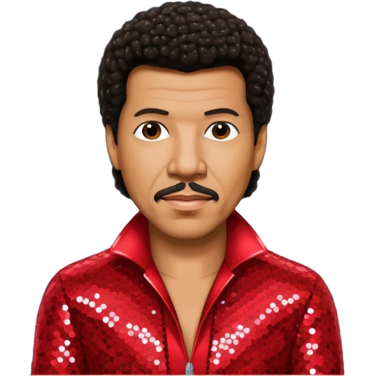 Lionel Richie with dark brown hair, red sequin outfit  emoji