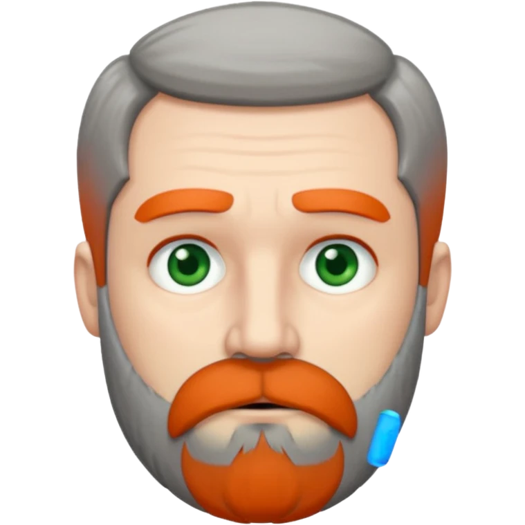 Greenish grey eyed adult man with tired look. Short dark grey hair, poor amount. He has a very long beard hanging. Pale skin. He's serious and looks tired. Make sure his hair and beard are both dark gray. Not redhead. emoji