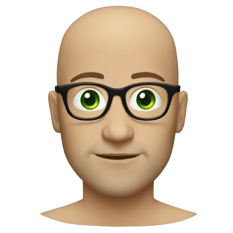 Green eyes Greek bald guy with black glasses  emoji