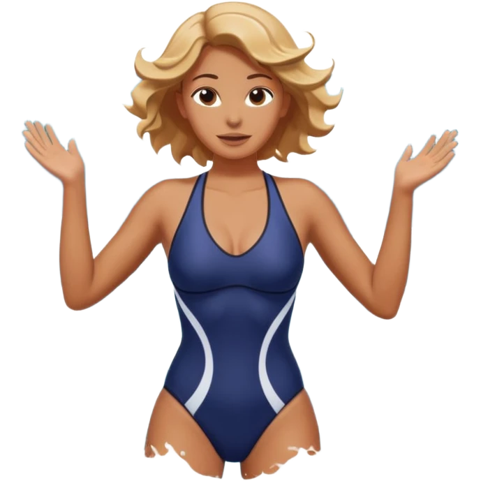 woman standing in the ocean with visible waves around her, medium shot showing upper body and surrounding water, waves clearly rising and splashing, dynamic sea motion, confident expression, 3D cartoon style, mobile game icon style, clean composition, no text, no watermark
  emoji