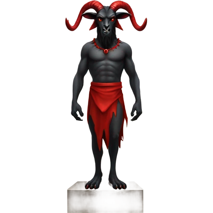 Evil Goatman male Devil sinister with red tipped horns standing with goat hind legs on pyramidal pillar  emoji