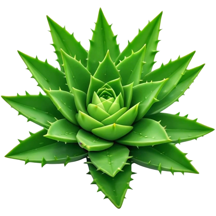 Cinematic Realistic Aloe Vera Emoji, Plump and succulent, with thick, fleshy leaves arranged in a star-like rosette. The vibrant green leaves have a slightly spiky texture, exuding a sense of resilience and healing. Soft glowing outline, capturing the essence of natural wellness and desert vitality in a flourishing aloe vera plant! emoji