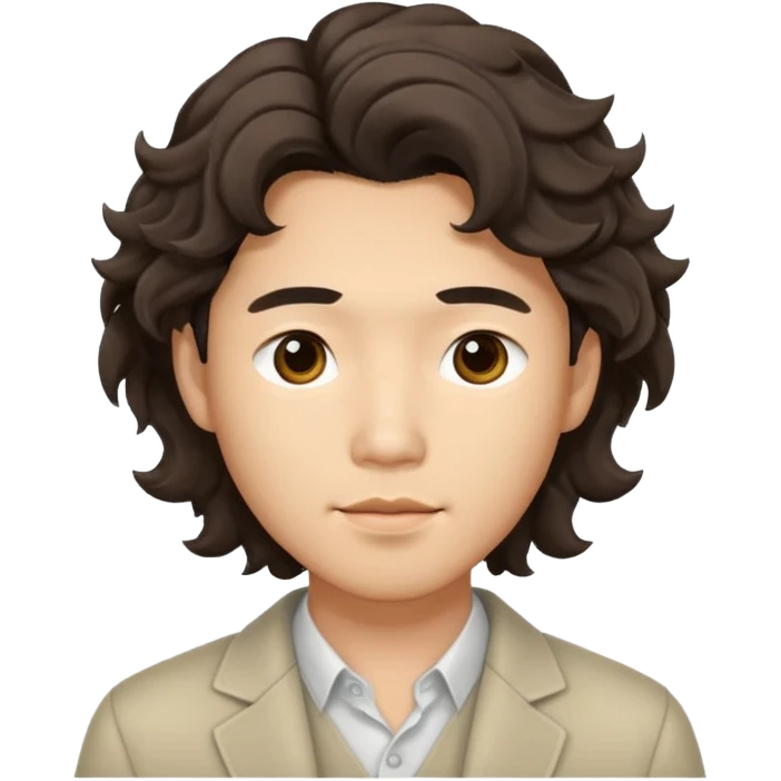 Asian guy wavy Korean hair, dressed stylishly, looking demure emoji